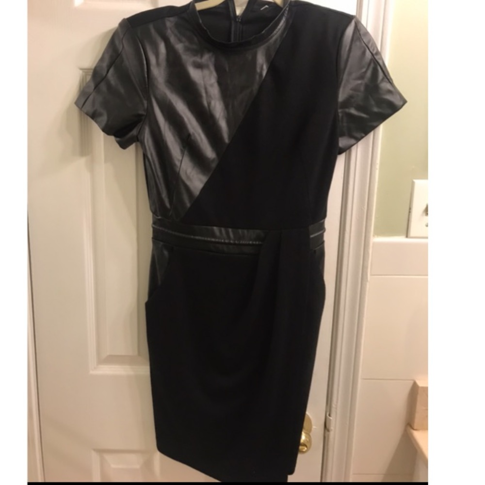 Faux Leather black and cotton midi dress